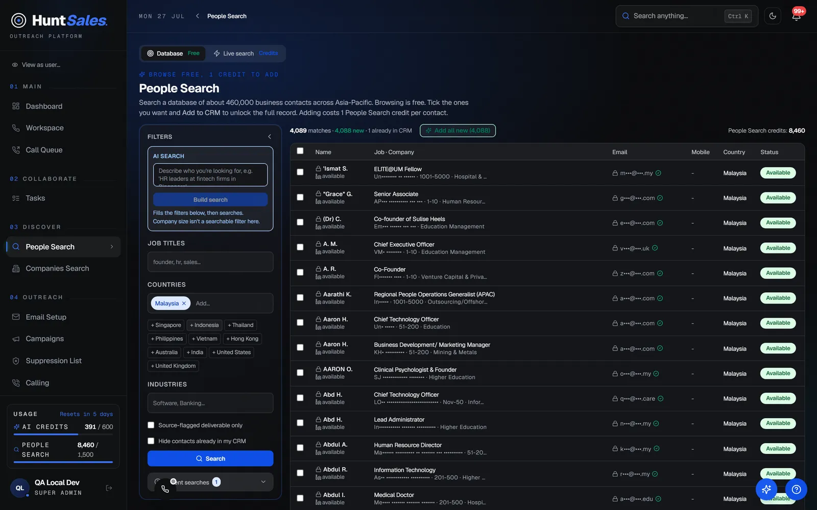 Search or describe your buyer persona